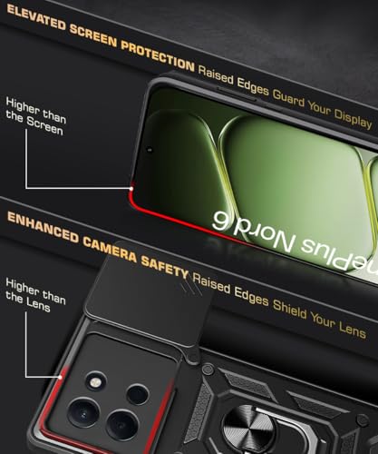 Image of WOW IMAGINE Tough Armor Bumper Mobile Back Case for 1+ OnePlus Nord 6 5G | Sliding Camera Cover | Shock Proof 360 Protection | Hybrid PC + TPU | Ring Holder with Kickstand - Black