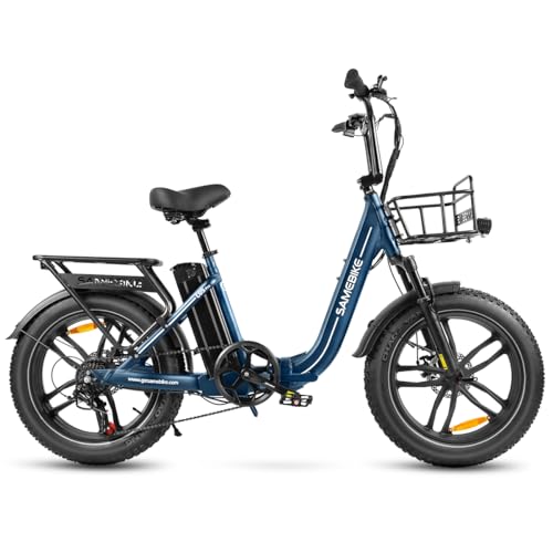 SAMEBIKE Bicicleta Electrica para Adultos, 20 * 4.0 Fat Tire Step-Through E-Bike para Mujeres - Bateria 36V 13A - 7-Velocidades - Amortiguador Dual - para Desplazamientos y Excursiones (Cereste2)