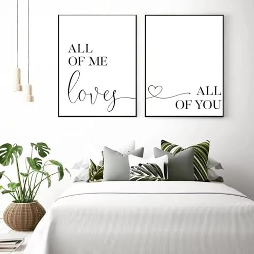 Toile avec citation d'amour au rendu galerie d'art pour chambre adulte
