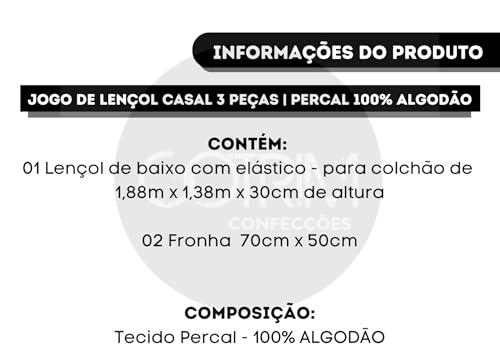 Jogo de Lençol CASAL 3 Peças 100% Algodão 200 Fios Lençol Com Elastico Lençol e Fronha (CINZA, CASAL