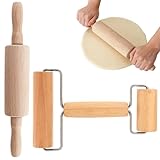 XIAOGUA 2 Pièces Rouleau a Patisserie Roller Rouleau à Pâtisserie Accessoires Cuisine Pâtisserie en Bois Hêtre Étalement Régulier pour Étendre et Pétrir les Pâtes Fraîches, Pizzas, Biscuits
