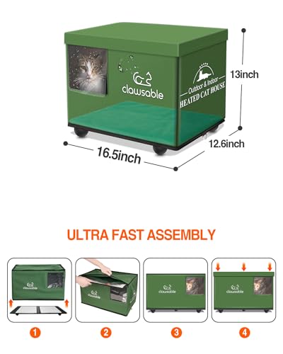Clawsable Indestructible Outdoor Cat House for Cats in Winter & Summer, Extremely Waterproof, Insulated & Elevated Outside Feral Cat House Shelter for Stray Barn Cat (Elevated, Small Cuboid)