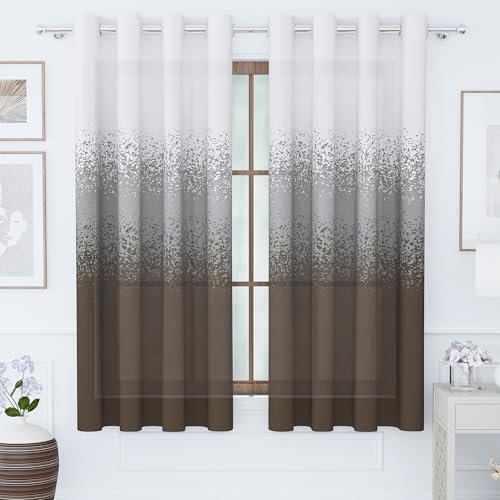 Image of Story@Home Window Curtains 5 Feet Long Set of 1 | Pixel Printed | Semi Transparent Curtain | Net Curtains | Sheer Curtain for Living Room | (118 X 152 Cm, Brown & White) | Perfect for Home Decor