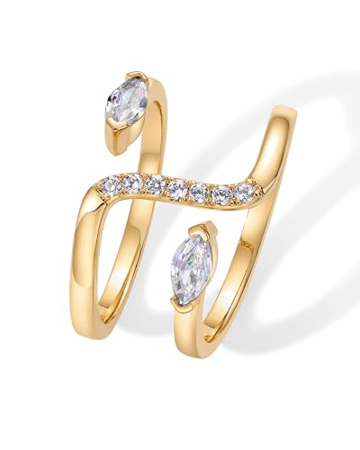 PAVOI 14K Gold Plated Cubic Zirconia Bypass Open Band Stackable Ring for Women | CZ Statement Eternity Rings3