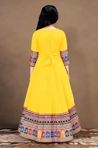 Image of Cotton Silk Long Anarkali Kurta for Girls