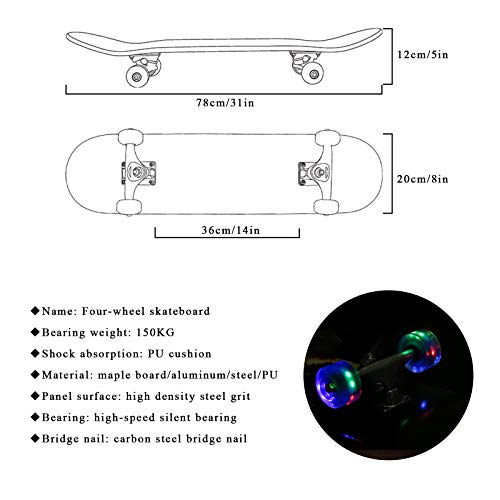 Skateboards 7 couches en érable double kick deck rigide pour durer