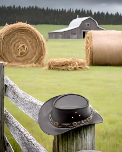 Image of HADZAM Showerproof Outback hat Also Worn as Leather Cowboy hat, Australian Hats for Men & Women