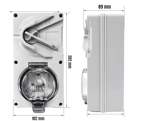 Image of MX IP66 Waterproof Outdoor Socket Box with Isolation Switch | 250V 16A Indian Socket | Dustproof Weatherproof 2 Module Modular Wall Box | Flame Retardant PC /ABS Cover for Garden, Patio & Outdoor Use