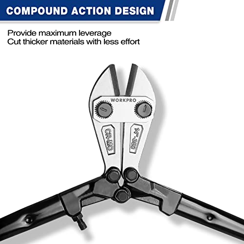 Image of WORKPRO 14-Inch Bolt Cutter, Tri-Material Handle with Comfort Grip, Chrome Molybdenum Steel Blade, for Rods, Bolts, Rivets, Wires, Cables and Chains | Heavy Duty Wire Cutter for Cutting Fence, Steel Wire, Chain, Screws, Rivet, and Medium Padlock