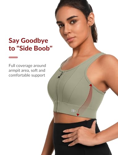 Image of Yvette Front Closure Sports Bras for Women High Support Large Bust Supportive Sports Bra High Impact for Running,Green,4XL+
