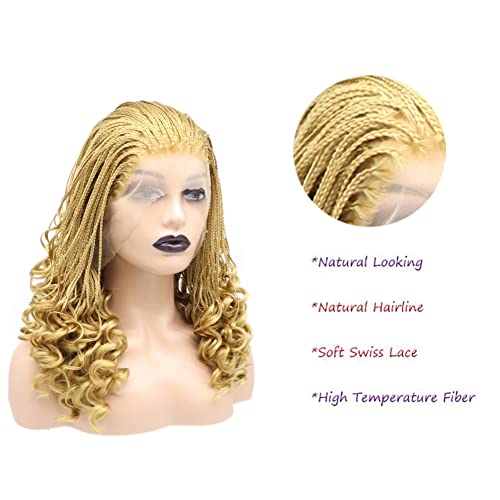 AFBeauty Blonde 613 Braid Wig Blonde Box Braided with Curly Tips Fully Handmade Synthetic Curly Ends Lace Braiding Hair Heat Resistant Fiber Box Braided Makeup Wigs for Women - Image 3