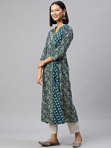 Image of Vbuyz Women's Paisley Print with Embroidery A-line Cotton Stitched Kurta