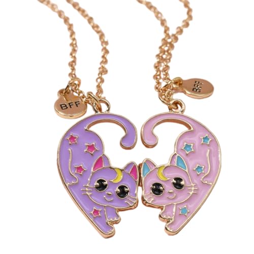 Moon And Star Cat Necklace for 2, Magnetic Pendant BFF Best Friends Necklaces Jewelry for Women