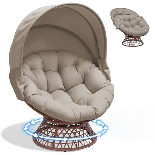 COMHOMA Fauteuil papasan, fauteuil pivotant confortable avec coussin rond, fauteuil en rotin confortable, fauteuil de relaxation rond pour salon, coin lecture,...
