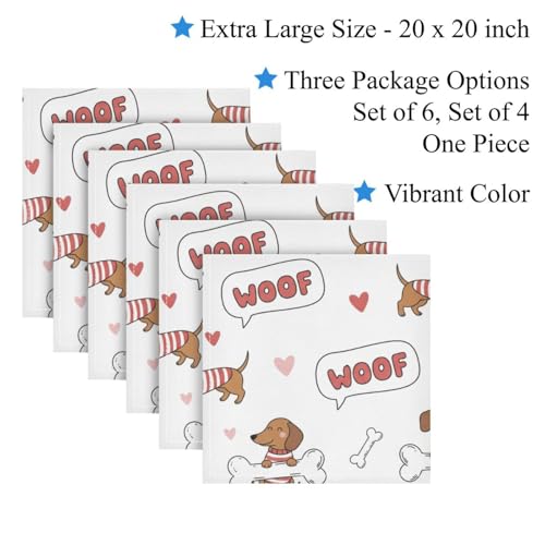 Servilletas de Tela Reutilizables Dachshund Dog 20x20in Pack 4 miniatura 5