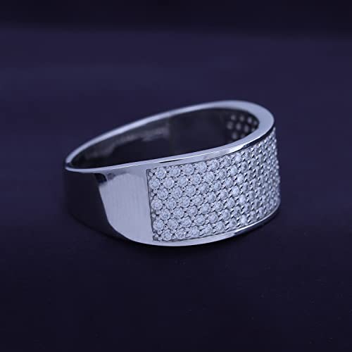 Savearth Diamonds Round Cut Lab Created Moissanite Diamond Dome Ring In 14K White Gold Over Sterling Silver Stacking Band Ring For Men (G-H Color, Vvs1 Clarity, 1.35 Cttw) Ring Size-10 #TOP3