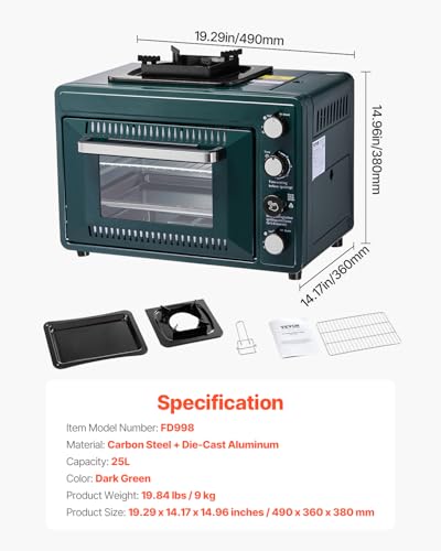 Image of VEVOR Outdoor Camping Oven, 2-in-1 Portable Gas Camping Stove Oven Combo, Adjustable Fire, 60-Minute Timer, Windproof, for Camping Backyard Picnic Outdoor Cooking, Universal Butane Canister Compatible
