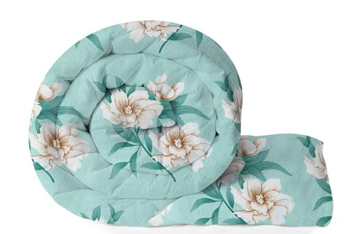 BSB HOME 220 GSM Reversible Microfiber AC Comforter/Duvets for Mild Winter | All Season Single Size 3 Layered Quilted Blanket for Single Bed (230 cm x 150 cm, Floral, Light Green)