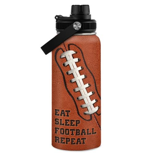 Image of SANDJEST Football Water Bottle 32oz Insulated Stainless Steel Sports Bottle - Football Fans