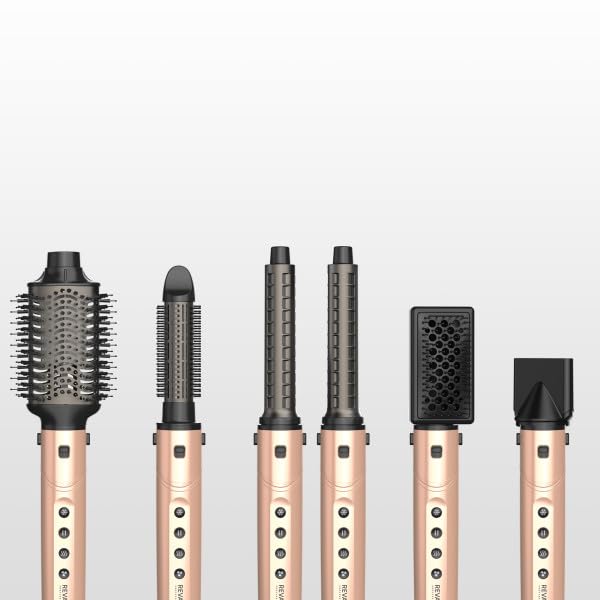 REVAMP Dynamic Radiance Pro Blow Dry Styler 7 in 1 – Motore Brushless, Asciugatura Rapida, Volume, Spazzola Retrattile, Ricci Automatici, 6 Accessori per lo Styling, Beauty Bag