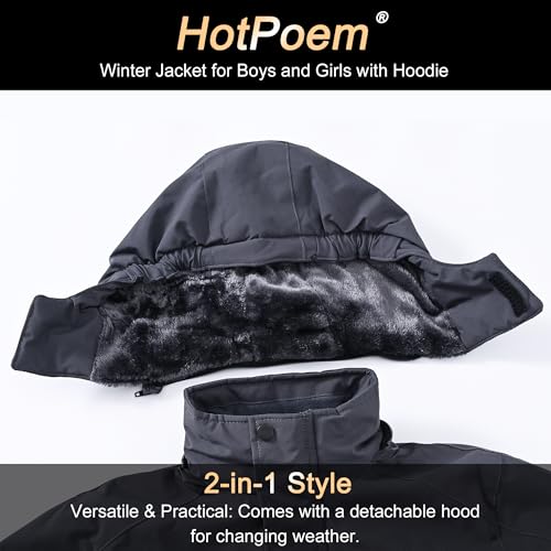 Image of Winter Jacket for Boys and Girls Waterproof Ski Jacket Winter Snow Coat Hooded Fleece Windproof with Zip Pockets