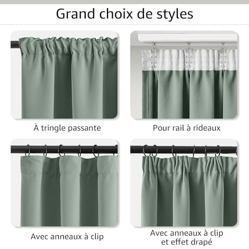 Tenture opaque moderne haut de gamme de couleur vert sauge avec finitions soignées