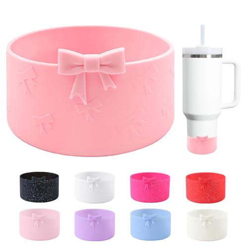 YAYAYOUNG Bow Silicone Boot for StanleyTumbler 20-40oz& Owala Water Bottle 24oz& IceFlow 20oz 30oz& Hydroflask Water Bottle 12-24oz Anti-Slip Sleeve for Stanley Cup Accessories-Pink