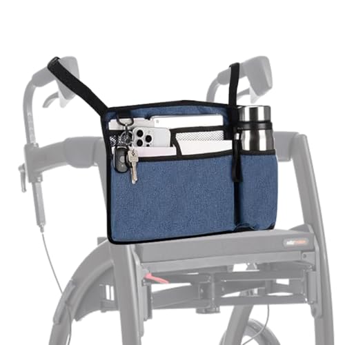 Wheelchair Side Bag with Cup Holder, Multi-Pocket Design with Durable Armrest Pouch for Wheelchairs, Walkers, Rollators, and Scooters - Blue