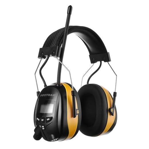 PROTEAR Digital AM FM Radio Headphones, Electronic Ear Protection Noise Reduction Safety Ear Muffs, Comfortable Hearing Protector for Lawn Mowing and Landscaping(Yellow)