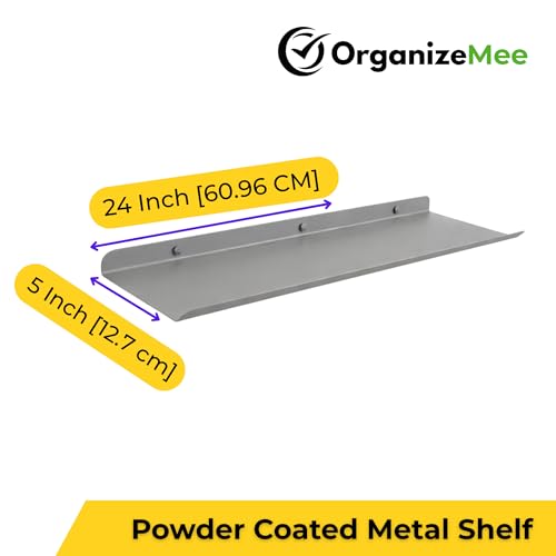 Image of 24 Inch Set 4 Grey Wall Shelf - Metal Floating Shelf for Wall, Wall Mounted Shelves, Modern Wall Shelf for Bedroom & Living Room Storage, Minimalist Wall Mount Shelf (60.96 CM Long X 24 CM deep)