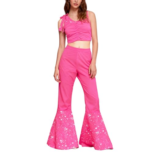 Pantalon évasé hippie et gilet années 60-80 costume d'Halloween pour femme