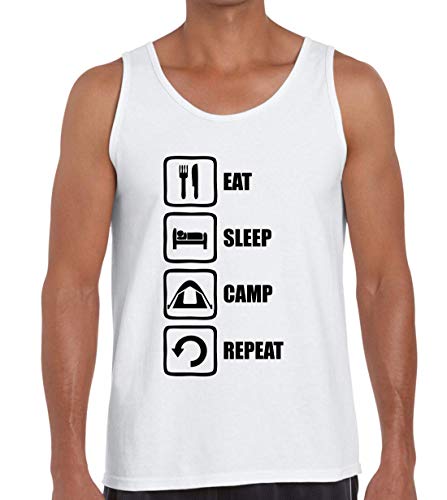 Eat Sleep Camp Repeat Slogan Blanco Men's Tank Top T-Shirt M