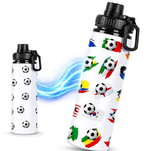 Jidkhfk World Cup Football 2026 Color Changing Aluminium Football Water Bottle 750 ml Gym Water Bottle for Men World Cup Merchandise Sports water bottle for School Sport Travel
