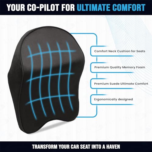 Image of Kingsway Car Accessories Large Headrest Seat Cushion, Universal Orthopedic Neck Rest Pillow, Memory Foam Pillow in Grey, Super Soft and Super Comfort Design for Sciatica Back Support, Pack of 1