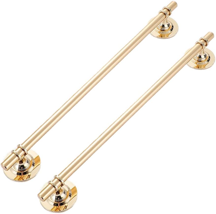 2 Pack Self-Stick Cabinet Handle Pull Metal Drawer Pull with Adhesive Peel and Stick Towel Bar Sliding Door Handle Stick On Handle for Refrigerator Wardrobe Window (12-3/5" Hole Center, Gold)
