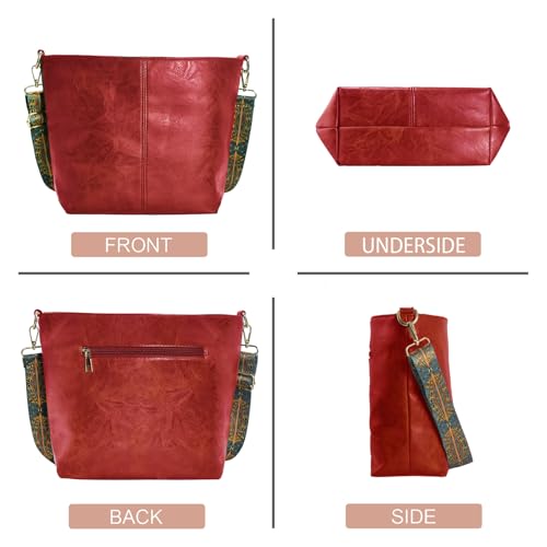 Image of Hobo Bags Vegan Leather Crossbody Bag Guitar Strap Shoulder Purses with Zipper Handbags for Women