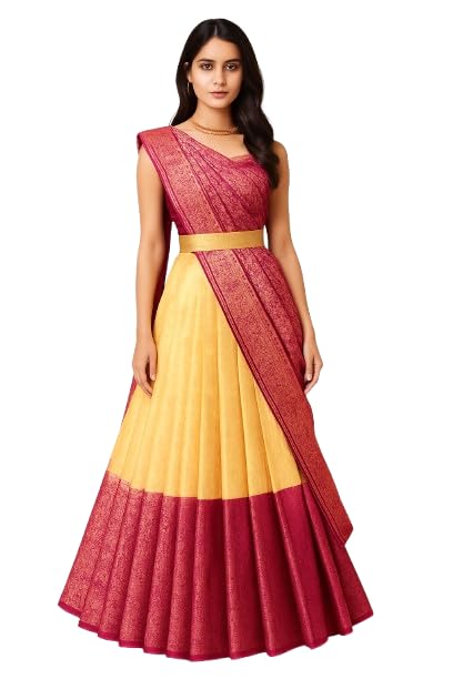 Image of ZITON ARICO MART Women's Indian Traditional Kanjivaram Silk Pure Weaving Lehenga Choli Along With Dupatta And Blouse Piece, Half Saree (Unstitched)