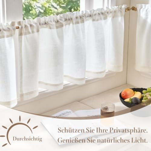 TOPICK Scheibengardinen Bistrogardine Küchengardinen H90xB150 1 Stück Weiß – Ansicht 6