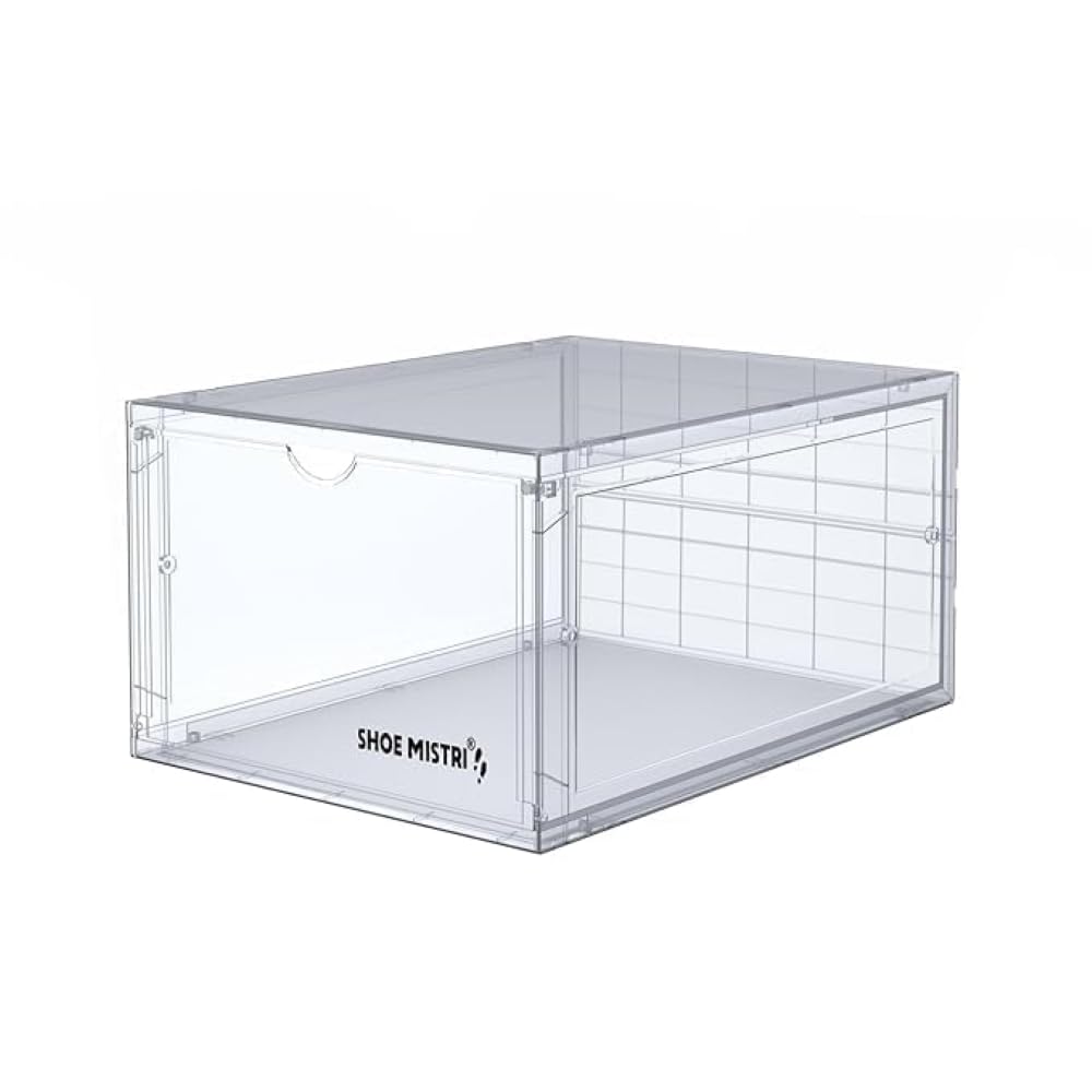shoe mistri multipurpose sneaker container - shoe crate, shoe storage organizer, stackable organiser for closet, multipurpose shoe box, stackable storage box with magnetic closure (white, set of 1)
