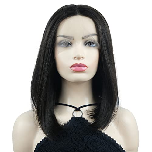 Wiginway Short Straight Bob Wigs, 13x3 Lace Front Middle Part Bob Wig for Women, Natural Black & Brown,12 inch