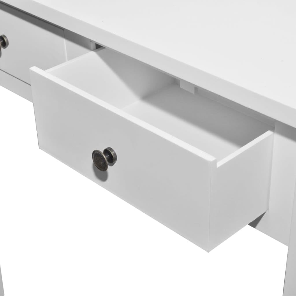 Tavolo Consolle da Trucco con 2 Cassetti Bianco, Design Moderno per Salotto e Ingresso, Mobile per Trucco e Accessori, Realizzato in MDF e Legno di Pino, Struttura Compatta
