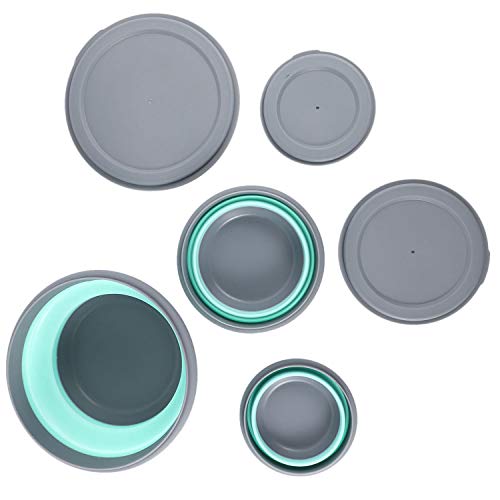 Qwertfeet Juego de 3 platos plegables de silicona, recipiente plegable, recipiente portátil de silicona, recipiente plegable, recipiente plegable, recipiente plegable con tapa azul