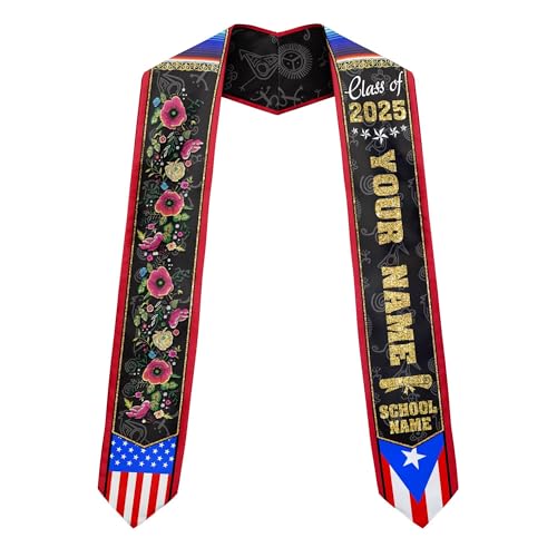 MonkeyVan Personalized Graduation Stole for Puerto Rican Senior, Puerto Rico Flag Graduation Sash Class of 2025 Gifts S177
