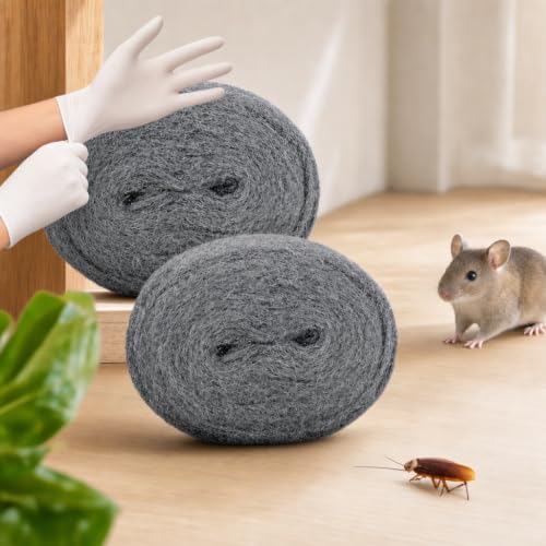 Steel Wool Mice Blocker (2Pack 9m Total) - Heavy Duty Wire Wool Rodent Control Gap Filler | Effective Mouse & Rat Deterrent for Home Loft Garden & Shed | Includes Gloves