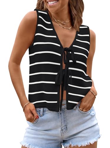 Image of LILLUSORY Womens Tie Front Tops Vacation Sweater Vest | Bohemian Style, Beach Resort Wear, Concert Western Outfits, Crochet Tops, Vacation Outfits, Cute Y2k Sleeveless 2026