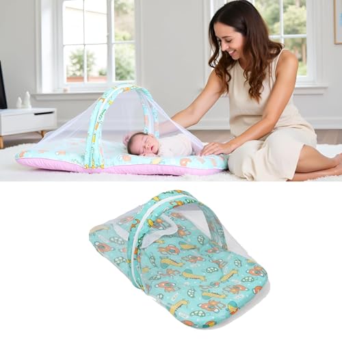 Image of SAFE-O-KID Cotton Baby Mattress & Half Openable Mosquito Net | Foldable Bedding Set for Newborns & Toddlers | Lightweight & Travel-Friendly