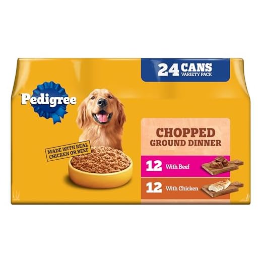 Pedigree Chopped Ground Dinner Wet Dog Food Chicken & Beef Variety Pack, Canned Dog Food, 13.2 oz. Cans (24 Count, Pack of 1)