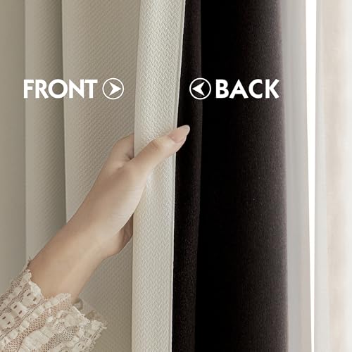 Image of FMFUNCTEX 100% Blackout Beige Curtains for Bedroom, Curtains 72 Inches Long Textured Thermal Insulated Curtains for Living Room Drapes, Grommet Room Darkening Black Out Drapery 2 Panels, 40 inch W x 72 inch L
