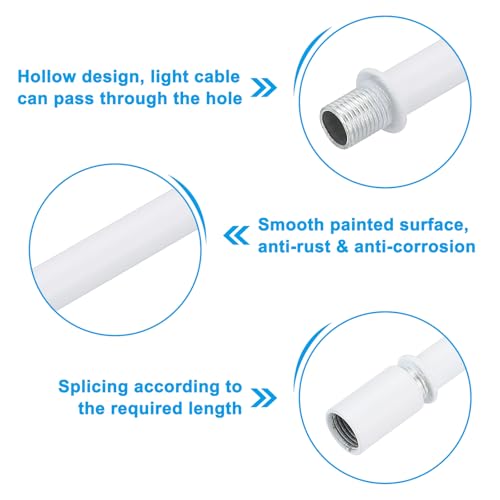 Image of PATIKIL Straight Pipe Lamp Stems Rod Kit, 6 Set M10 Carbon Steel 70mm(2.76 inch) Long Double End Thread Rod with Coupling Nuts Sleeve Connector for Table Lamps Chandeliers, White