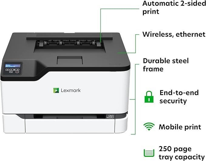 Image of Lexmark CS331dw Color Laser Printer with Ethernet, Mobile-Friendly, Wireless Office Printer with Automatic Two-Sided Printing (3-Series)(40N9020)